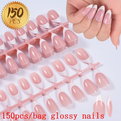 120pcs French White Pink Fake Nail Short Square Ballet Simple False Nails Press On Wearable Full Cover Acrylic Reusable Nail Tip