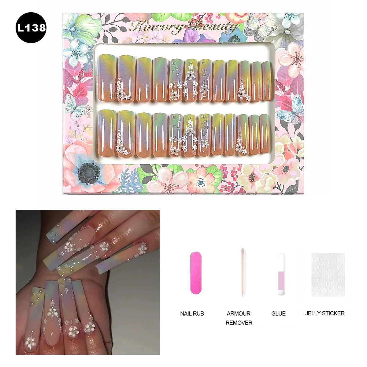 【BUY 3 Get 1 More Free】【 L101 - L150】 Machine Press on Nails 24Pcs False Nails