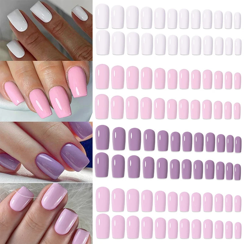 96pcs/box Pink Purple Fake Nails Acrylic Full Cover Nail Tips Ballet Wear Nail Press on Nails Mix Color DIY Manicure Tools