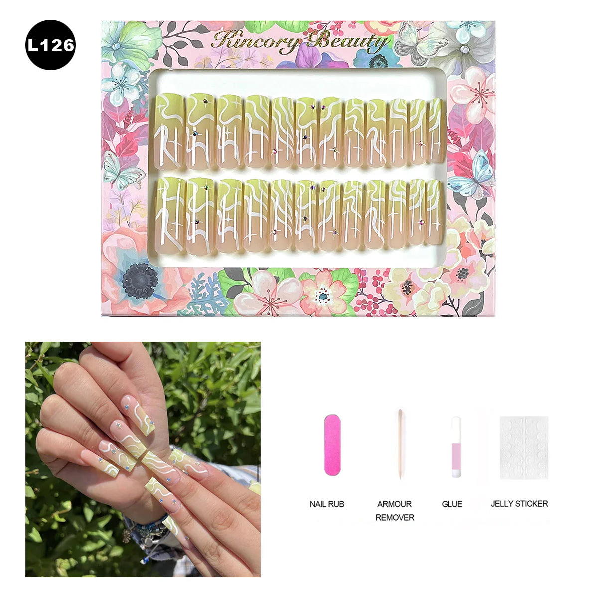 【BUY 3 Get 1 More Free】【 L101 - L150】 Machine Press on Nails 24Pcs False Nails