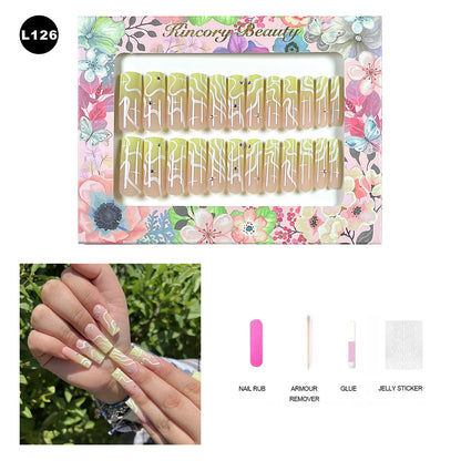 【BUY 3 Get 1 More Free】【 L101 - L150】 Machine Press on Nails 24Pcs False Nails