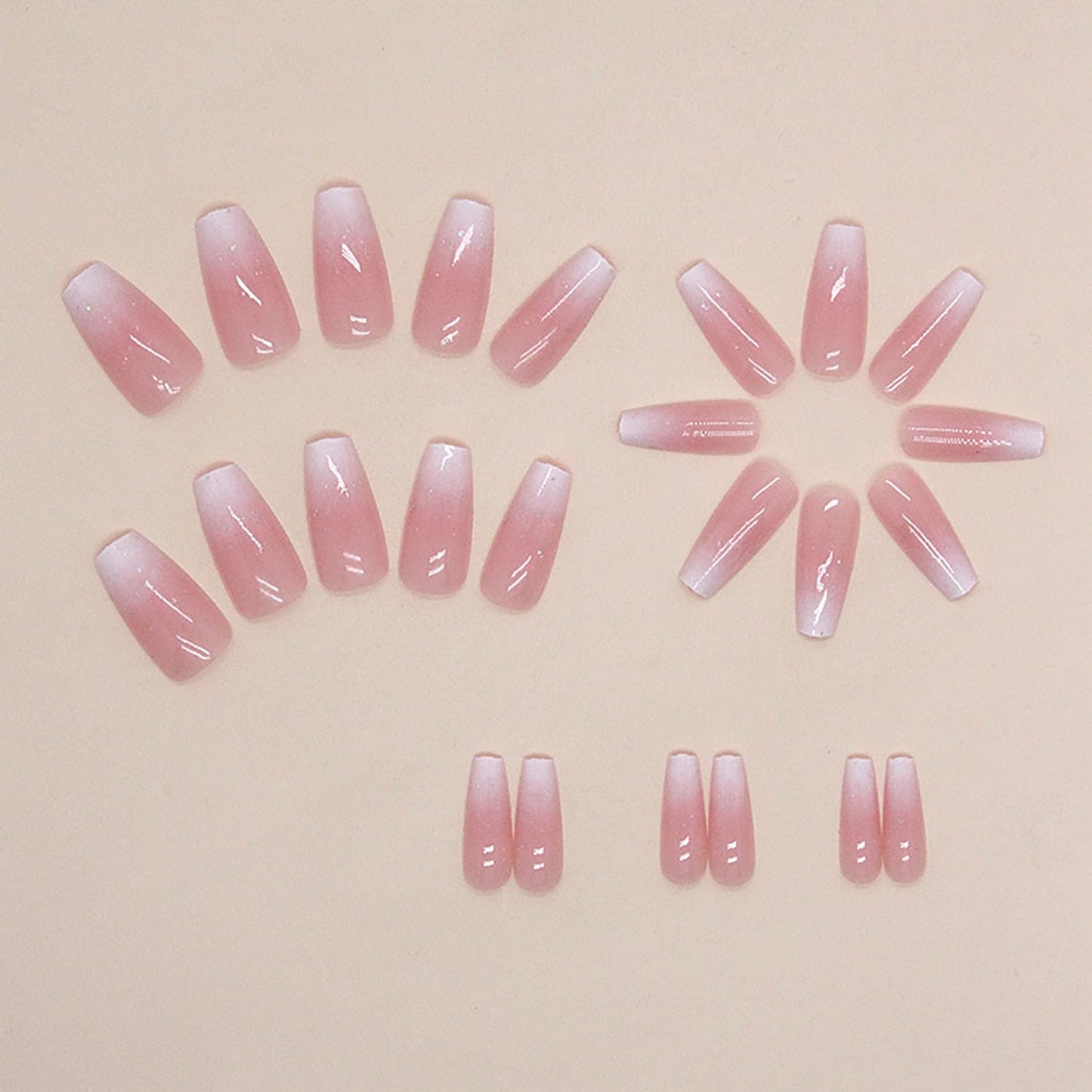 Press on Nails Medium Coffin  French Fake Nails Pink Full Cover White Gradient False Nails with Designs Glossy Glue on Nails Acrylic Nails Artificial Nails for Women Girls 24Pcs