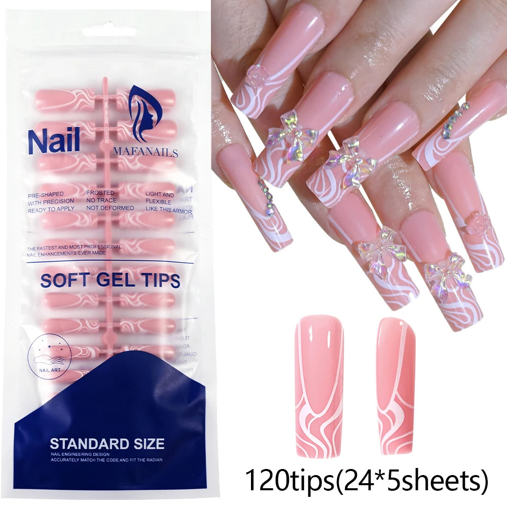 120pcs French White Pink Fake Nail Short Square Ballet Simple False Nails Press On Wearable Full Cover Acrylic Reusable Nail Tip