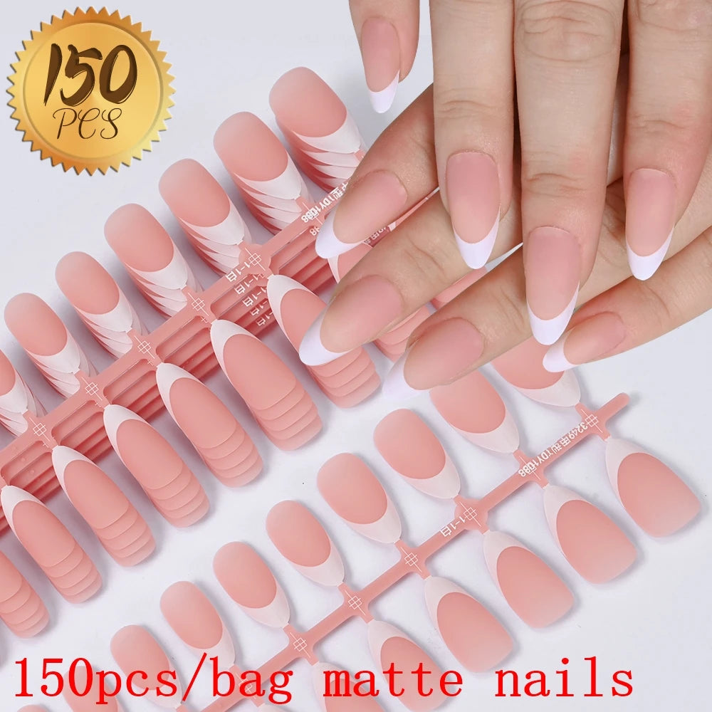 120pcs French White Pink Fake Nail Short Square Ballet Simple False Nails Press On Wearable Full Cover Acrylic Reusable Nail Tip