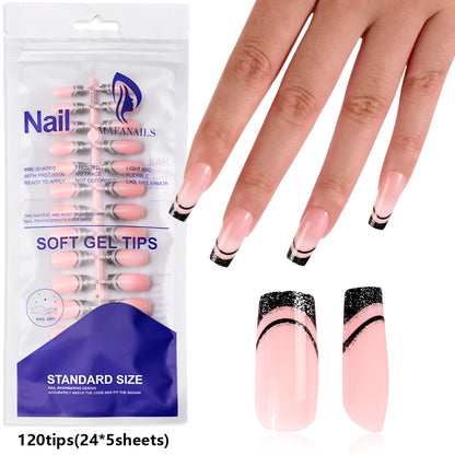 120pcs French White Pink Fake Nail Short Square Ballet Simple False Nails Press On Wearable Full Cover Acrylic Reusable Nail Tip