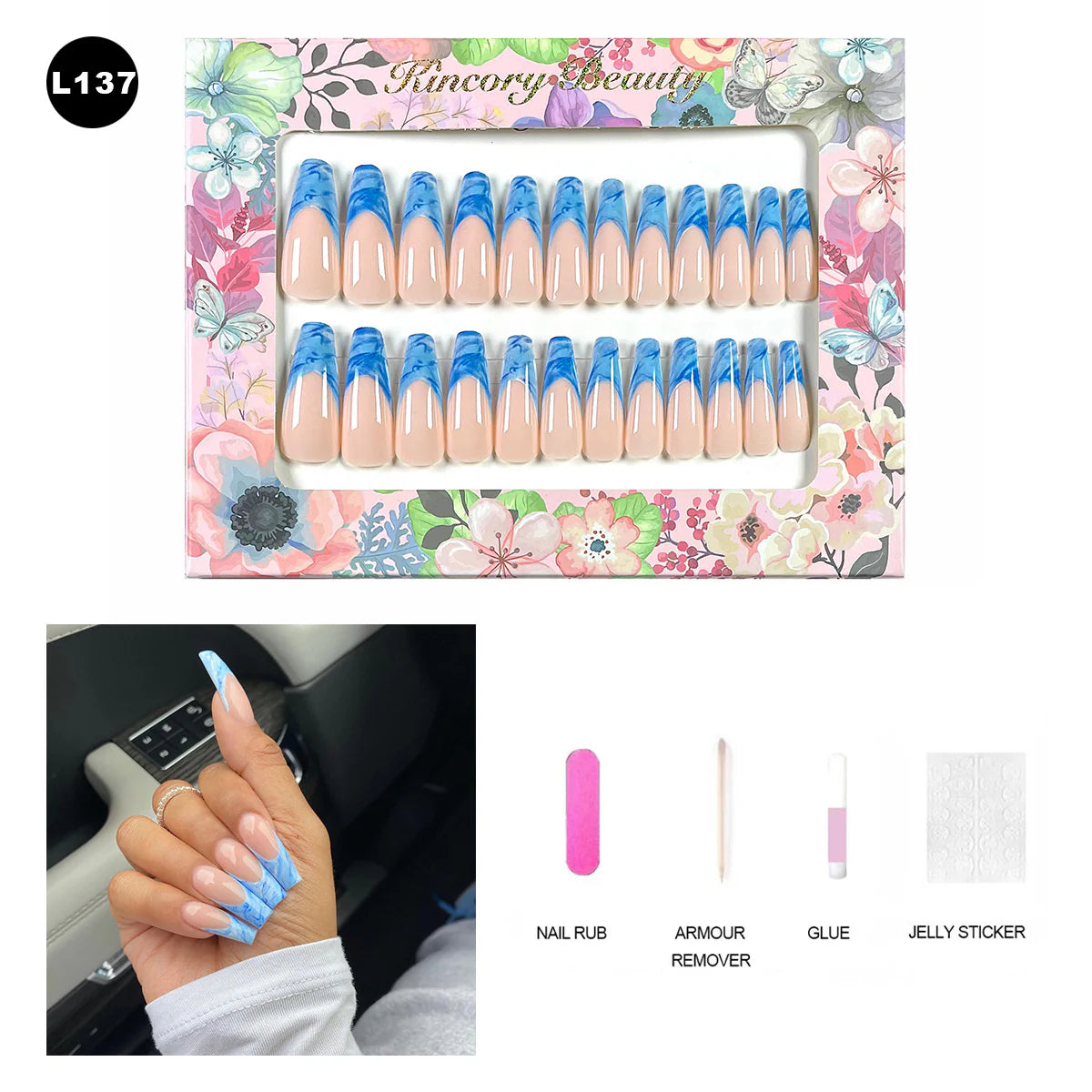 【BUY 3 Get 1 More Free】【 L101 - L150】 Machine Press on Nails 24Pcs False Nails