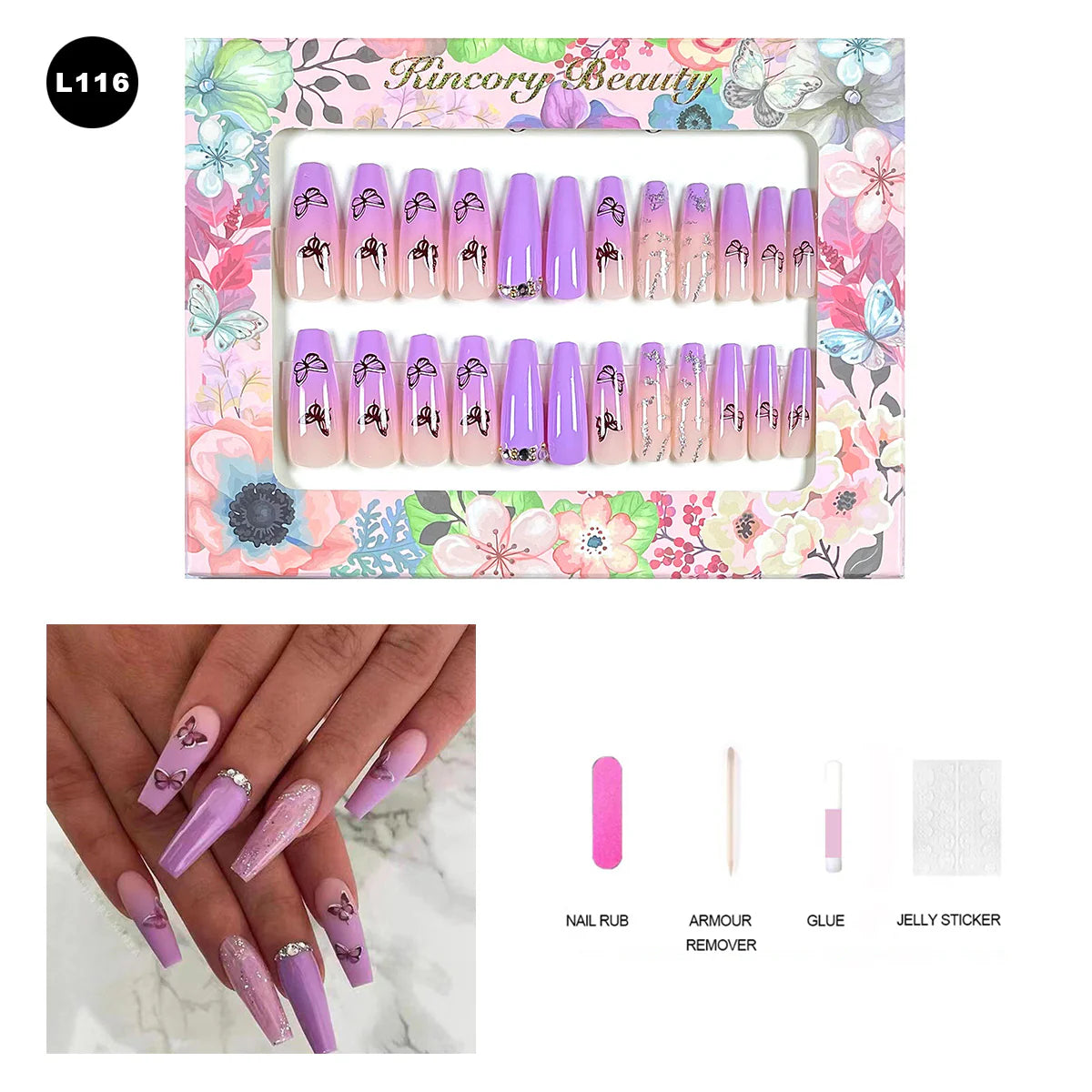 【BUY 3 Get 1 More Free】【 L101 - L150】 Machine Press on Nails 24Pcs False Nails