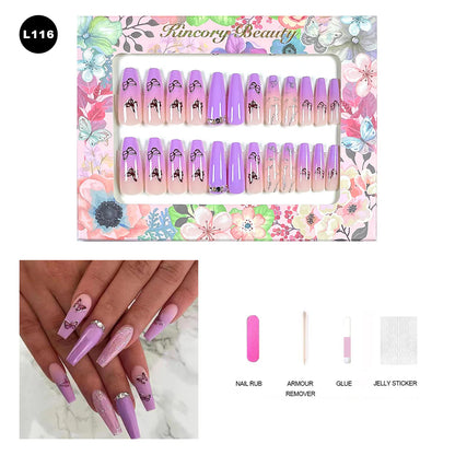 【BUY 3 Get 1 More Free】【 L101 - L150】 Machine Press on Nails 24Pcs False Nails