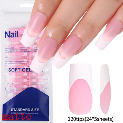 120pcs French White Pink Fake Nail Short Square Ballet Simple False Nails Press On Wearable Full Cover Acrylic Reusable Nail Tip