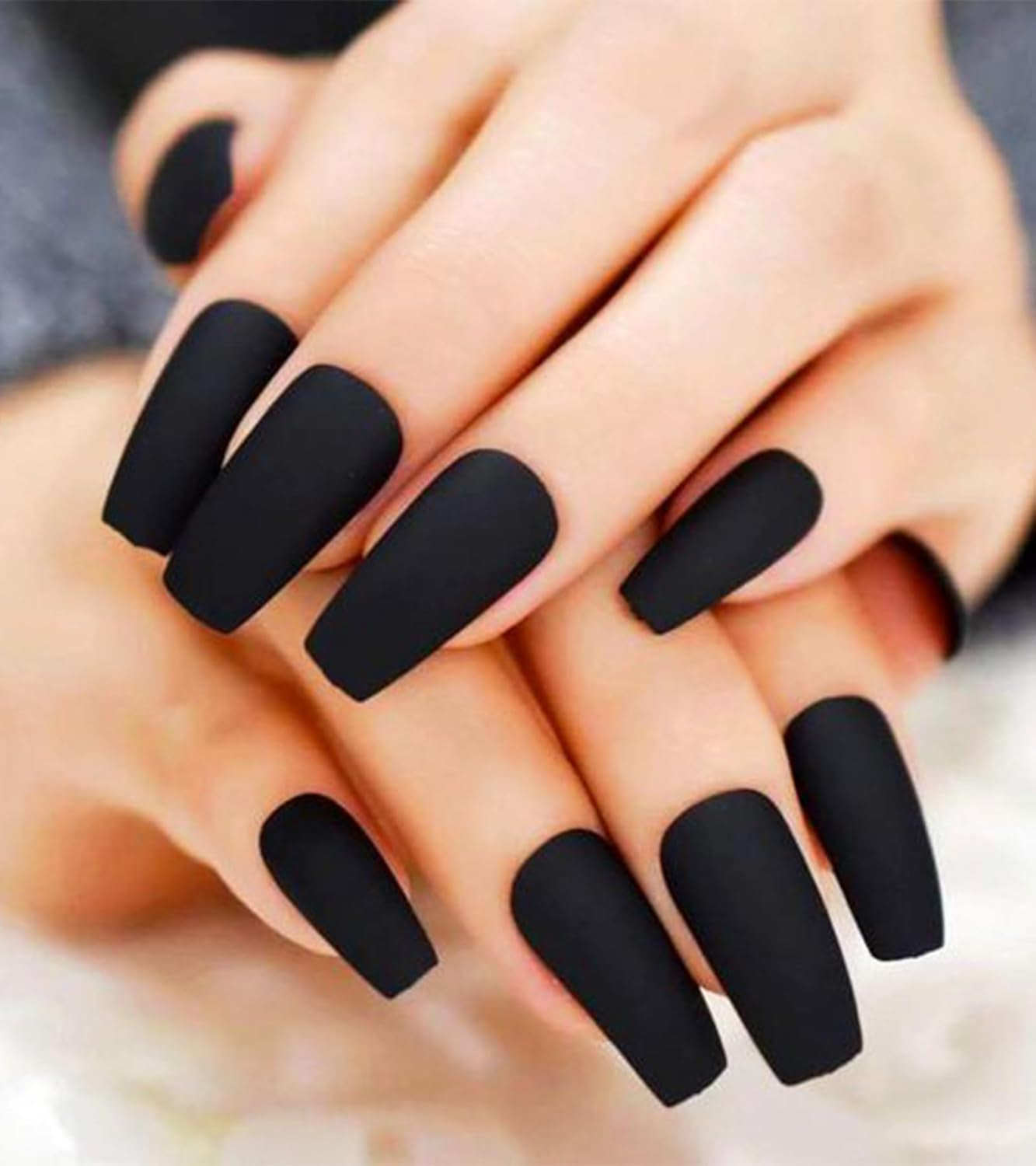 Black Press on Nails -  Press on Nails Coffin, Matte Fake Nails with Glue Sticker, Press on Nails Long, Solid Color Stick on Nails in 12 Sizes, 24PCS Glue on Nails, Black Velvet