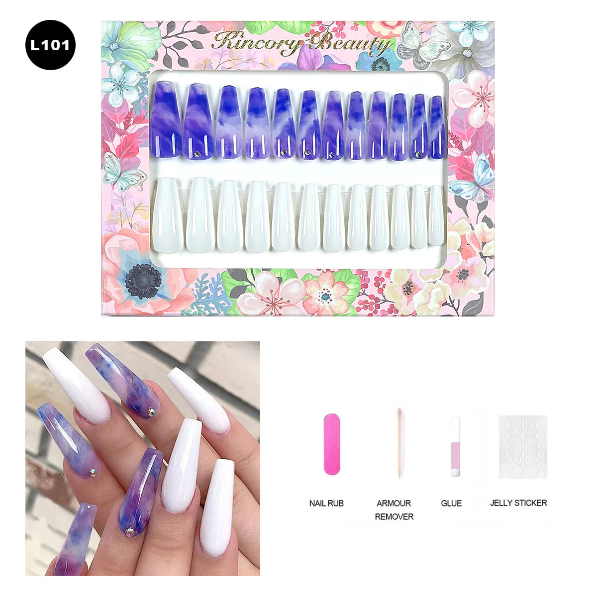 【BUY 3 Get 1 More Free】【 L101 - L150】 Machine Press on Nails 24Pcs False Nails