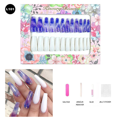 【BUY 3 Get 1 More Free】【 L101 - L150】 Machine Press on Nails 24Pcs False Nails