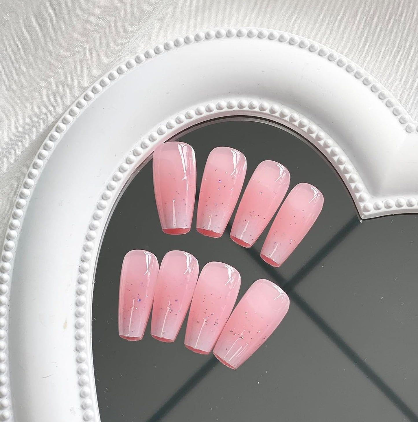 Press on Nails Medium Coffin  French Fake Nails Pink Full Cover White Gradient False Nails with Designs Glossy Glue on Nails Acrylic Nails Artificial Nails for Women Girls 24Pcs