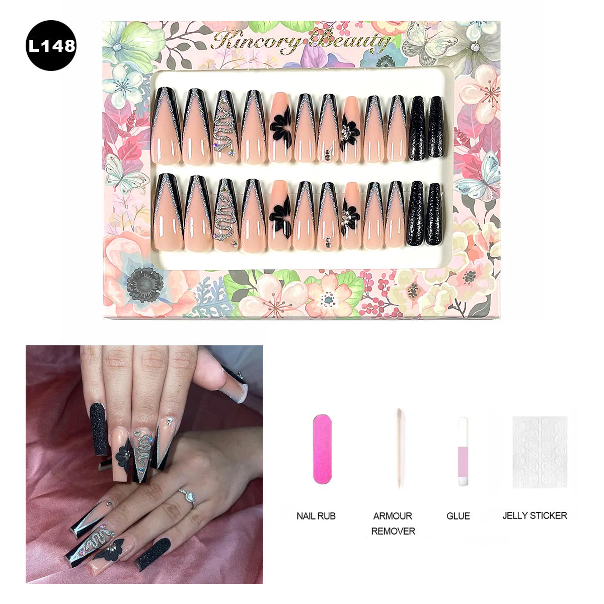 【BUY 3 Get 1 More Free】【 L101 - L150】 Machine Press on Nails 24Pcs False Nails