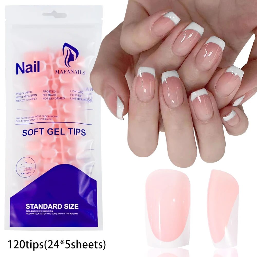 120pcs French White Pink Fake Nail Short Square Ballet Simple False Nails Press On Wearable Full Cover Acrylic Reusable Nail Tip