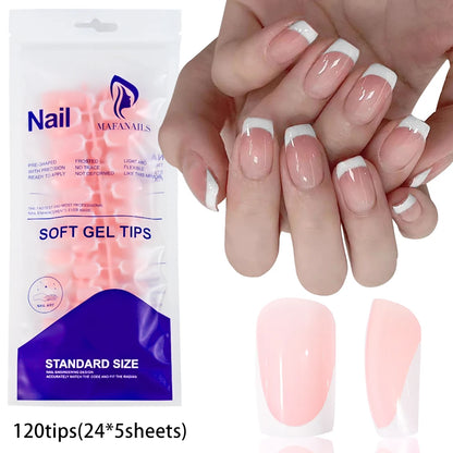 120pcs French White Pink Fake Nail Short Square Ballet Simple False Nails Press On Wearable Full Cover Acrylic Reusable Nail Tip