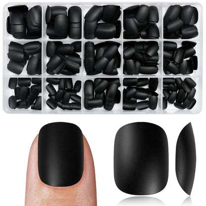 360Pc Squoval Press on Nails Short Fake Nails with Glue Tabs, Short Press on Nails round Square Glue on Nails Black Acrylic Nails Press Ons False Nails Women Girls Kids Artificial Nails