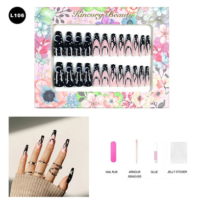 【BUY 3 Get 1 More Free】【 L101 - L150】 Machine Press on Nails 24Pcs False Nails