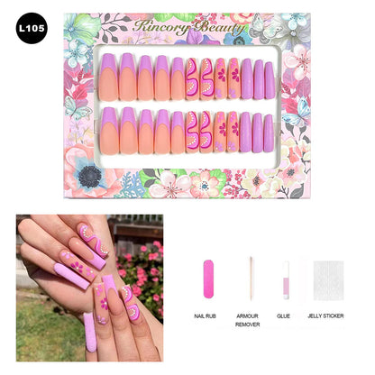 【BUY 3 Get 1 More Free】【 L101 - L150】 Machine Press on Nails 24Pcs False Nails