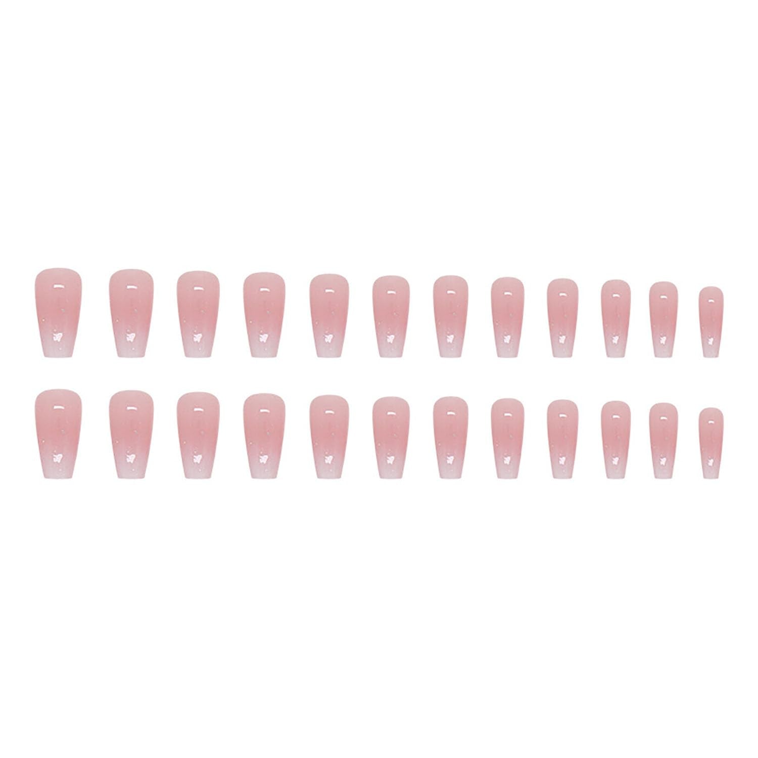 Press on Nails Medium Coffin  French Fake Nails Pink Full Cover White Gradient False Nails with Designs Glossy Glue on Nails Acrylic Nails Artificial Nails for Women Girls 24Pcs