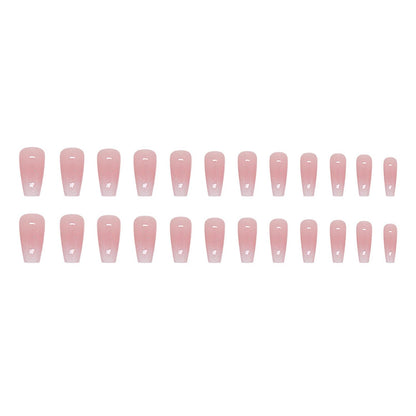 Press on Nails Medium Coffin  French Fake Nails Pink Full Cover White Gradient False Nails with Designs Glossy Glue on Nails Acrylic Nails Artificial Nails for Women Girls 24Pcs