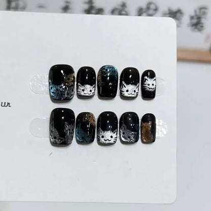 10-Piece Handmade Cat Eye Press-On Nails - Wearable Stick-On False Nails