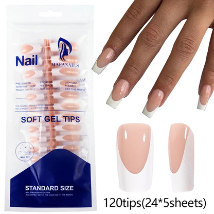 120pcs French White Pink Fake Nail Short Square Ballet Simple False Nails Press On Wearable Full Cover Acrylic Reusable Nail Tip