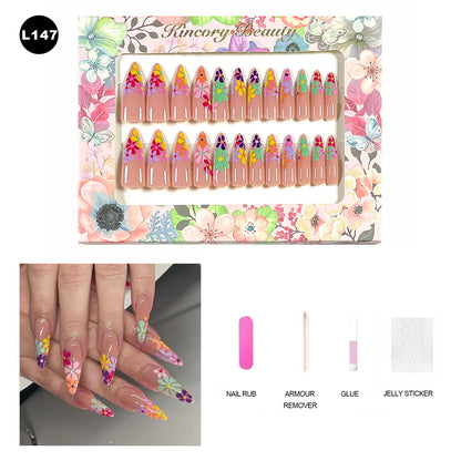 【BUY 3 Get 1 More Free】【 L101 - L150】 Machine Press on Nails 24Pcs False Nails