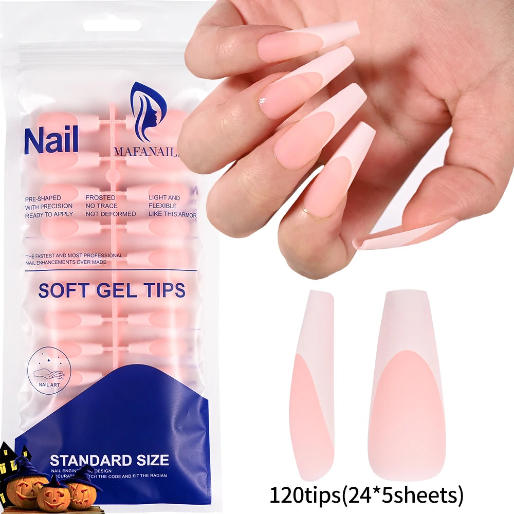 120pcs French White Pink Fake Nail Short Square Ballet Simple False Nails Press On Wearable Full Cover Acrylic Reusable Nail Tip