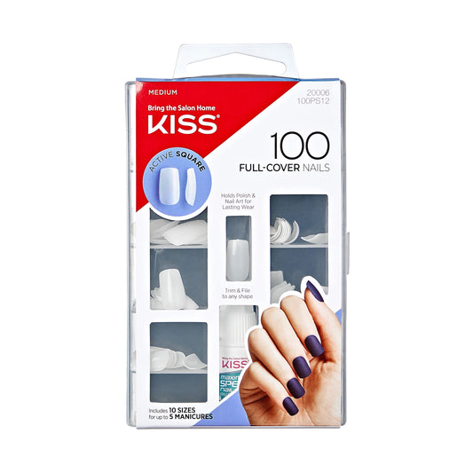 Full-Cover Nails Press on Nails, Active Square, Clear, Medium Square, 100 Count