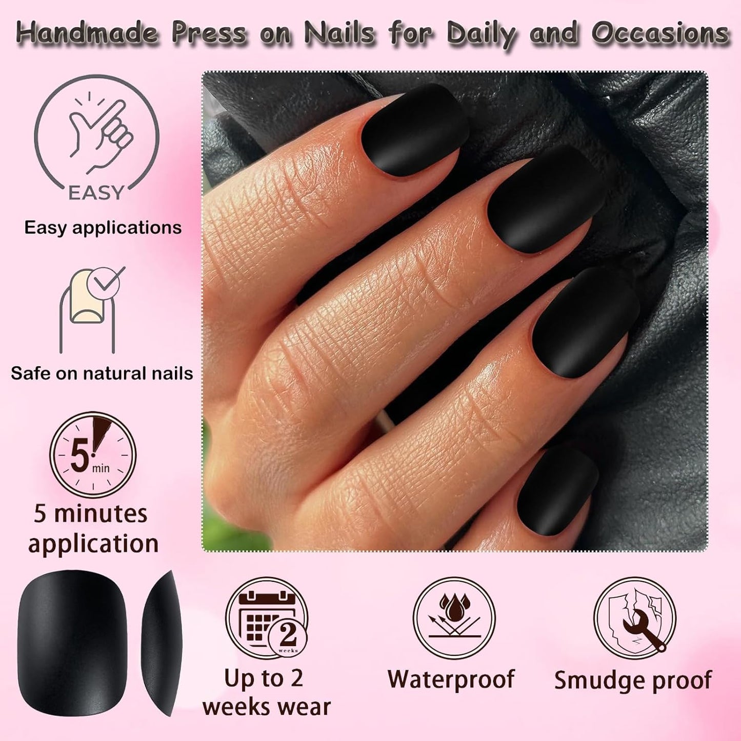 360Pc Squoval Press on Nails Short Fake Nails with Glue Tabs, Short Press on Nails round Square Glue on Nails Black Acrylic Nails Press Ons False Nails Women Girls Kids Artificial Nails