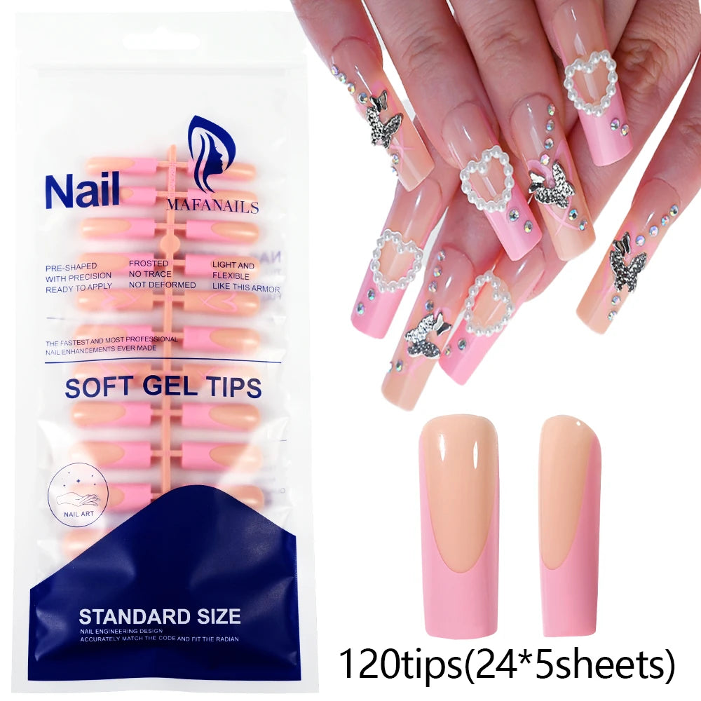 120pcs French White Pink Fake Nail Short Square Ballet Simple False Nails Press On Wearable Full Cover Acrylic Reusable Nail Tip