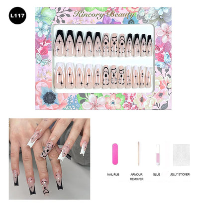 【BUY 3 Get 1 More Free】【 L101 - L150】 Machine Press on Nails 24Pcs False Nails