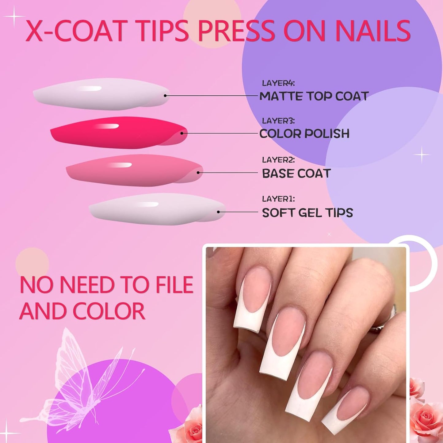 120Pcs White French Tip Press on Nails Long Square Fake Nails Nude False Nails Sqaure French Press Ons Square Nail Acrylic Artificial Nail with Adhesive Tab for Women