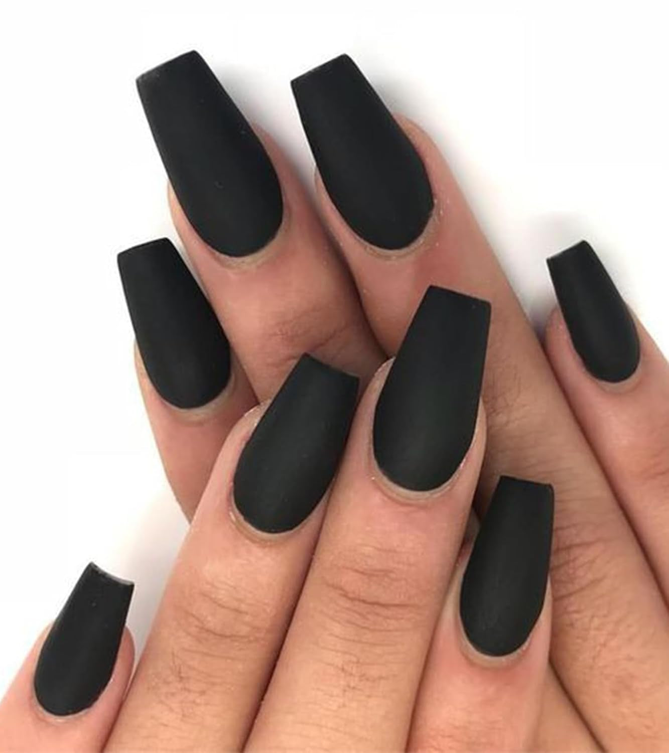 Black Press on Nails -  Press on Nails Coffin, Matte Fake Nails with Glue Sticker, Press on Nails Long, Solid Color Stick on Nails in 12 Sizes, 24PCS Glue on Nails, Black Velvet