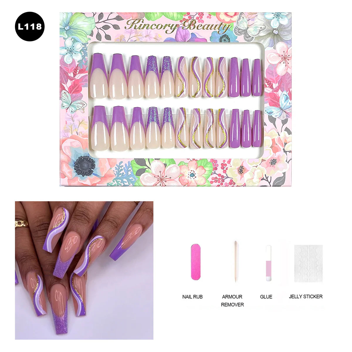 【BUY 3 Get 1 More Free】【 L101 - L150】 Machine Press on Nails 24Pcs False Nails