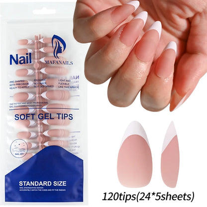 120pcs French White Pink Fake Nail Short Square Ballet Simple False Nails Press On Wearable Full Cover Acrylic Reusable Nail Tip