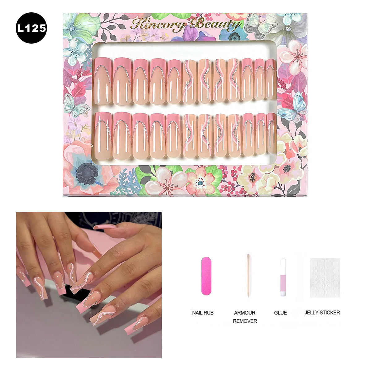 【BUY 3 Get 1 More Free】【 L101 - L150】 Machine Press on Nails 24Pcs False Nails