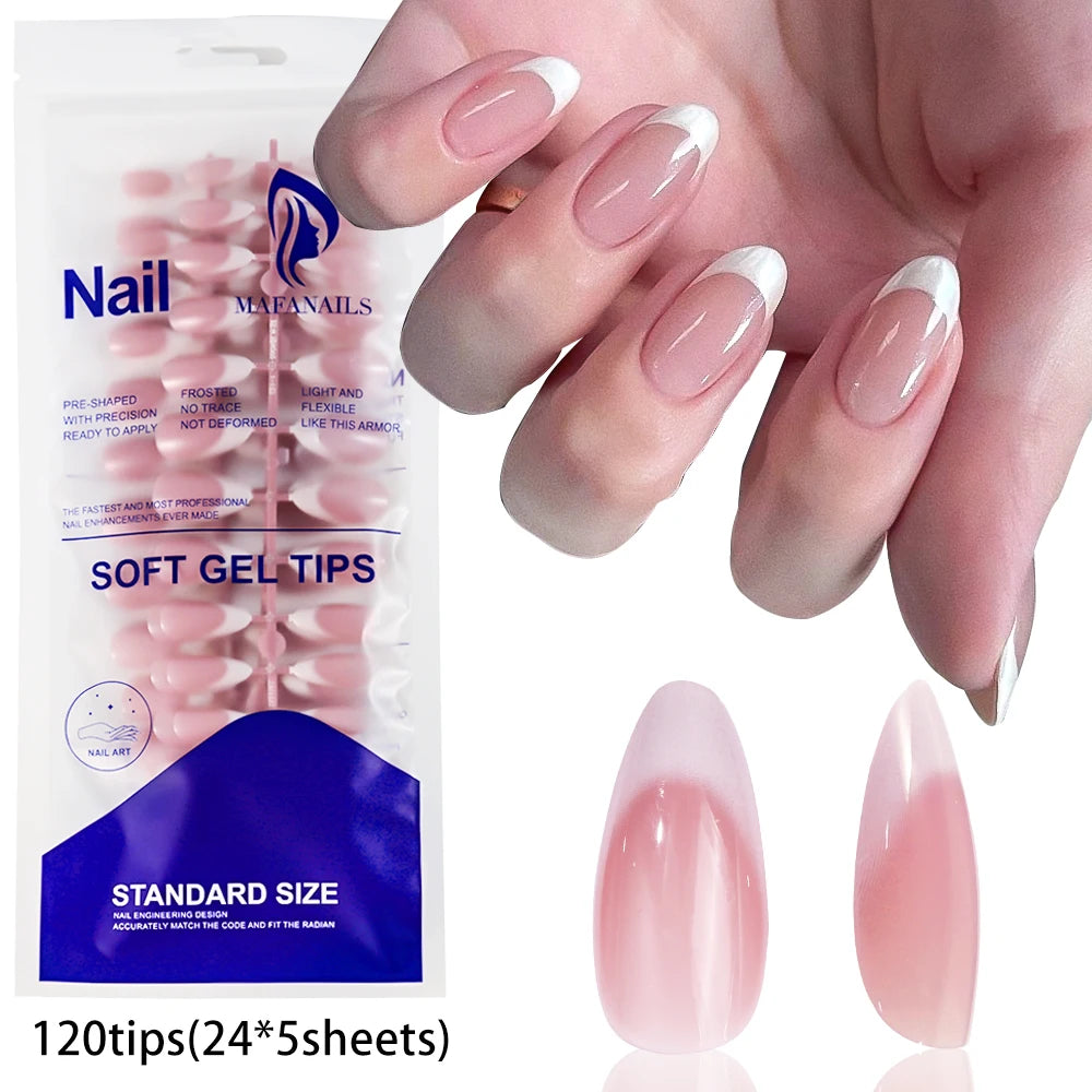 120pcs French White Pink Fake Nail Short Square Ballet Simple False Nails Press On Wearable Full Cover Acrylic Reusable Nail Tip