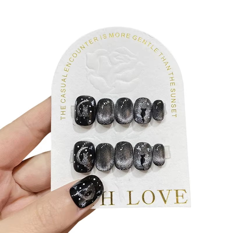 10-Piece Handmade Cat Eye Press-On Nails - Wearable Stick-On False Nails