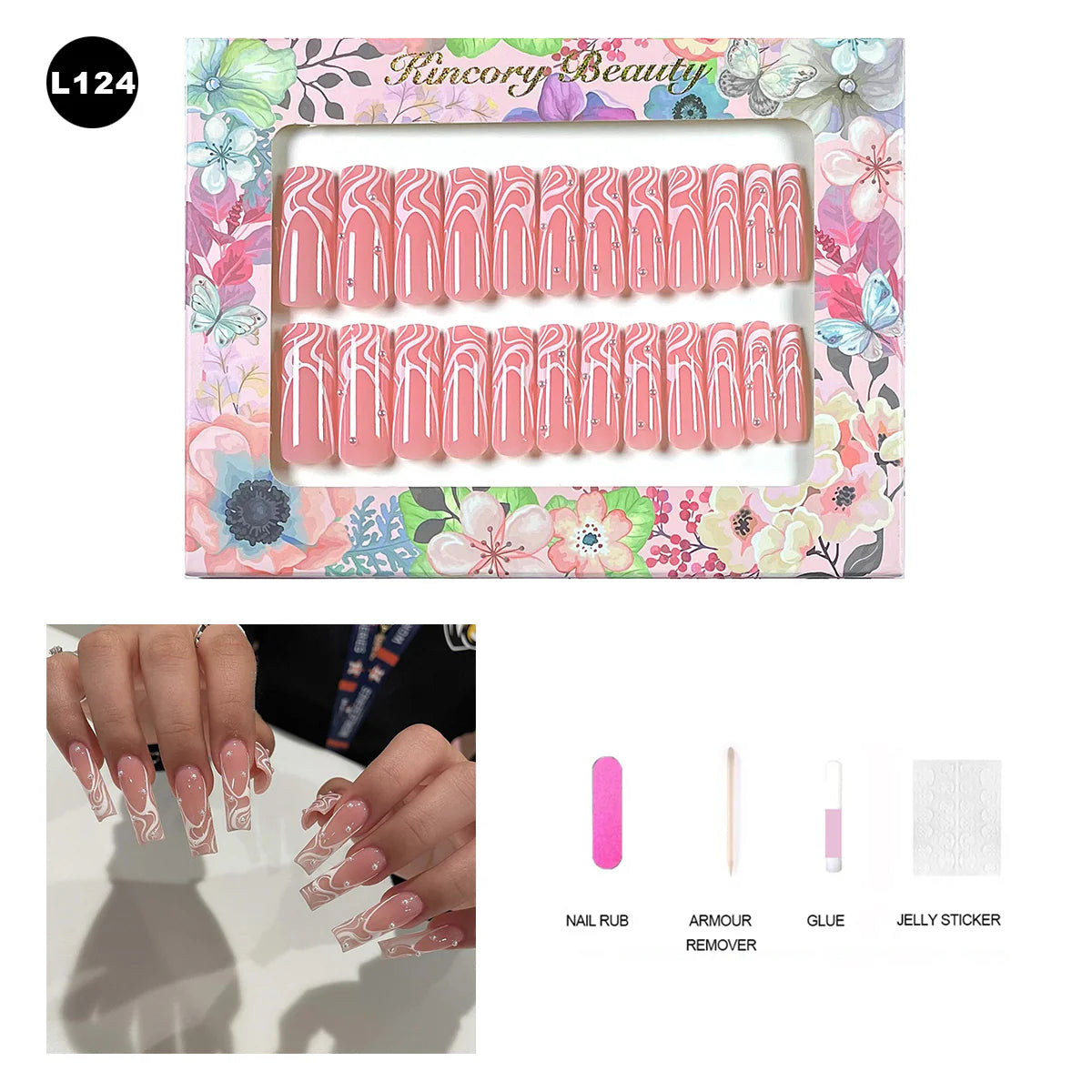 【BUY 3 Get 1 More Free】【 L101 - L150】 Machine Press on Nails 24Pcs False Nails