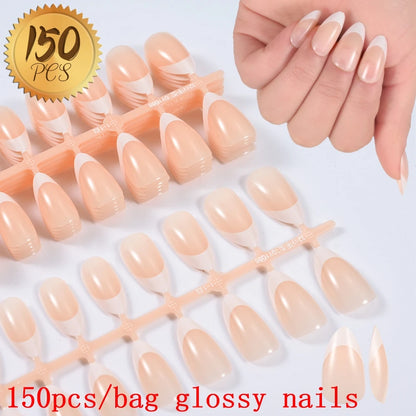 120pcs French White Pink Fake Nail Short Square Ballet Simple False Nails Press On Wearable Full Cover Acrylic Reusable Nail Tip