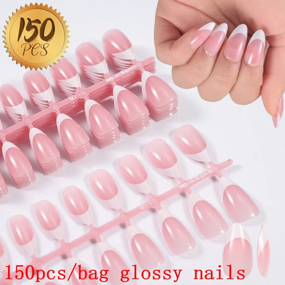 120pcs French White Pink Fake Nail Short Square Ballet Simple False Nails Press On Wearable Full Cover Acrylic Reusable Nail Tip