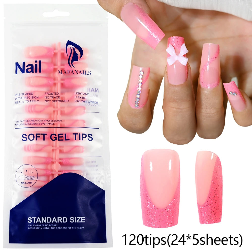 120pcs French White Pink Fake Nail Short Square Ballet Simple False Nails Press On Wearable Full Cover Acrylic Reusable Nail Tip