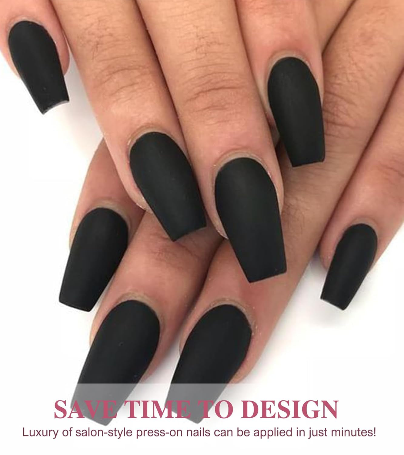 Black Press on Nails -  Press on Nails Coffin, Matte Fake Nails with Glue Sticker, Press on Nails Long, Solid Color Stick on Nails in 12 Sizes, 24PCS Glue on Nails, Black Velvet