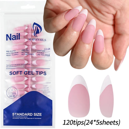 120pcs French White Pink Fake Nail Short Square Ballet Simple False Nails Press On Wearable Full Cover Acrylic Reusable Nail Tip