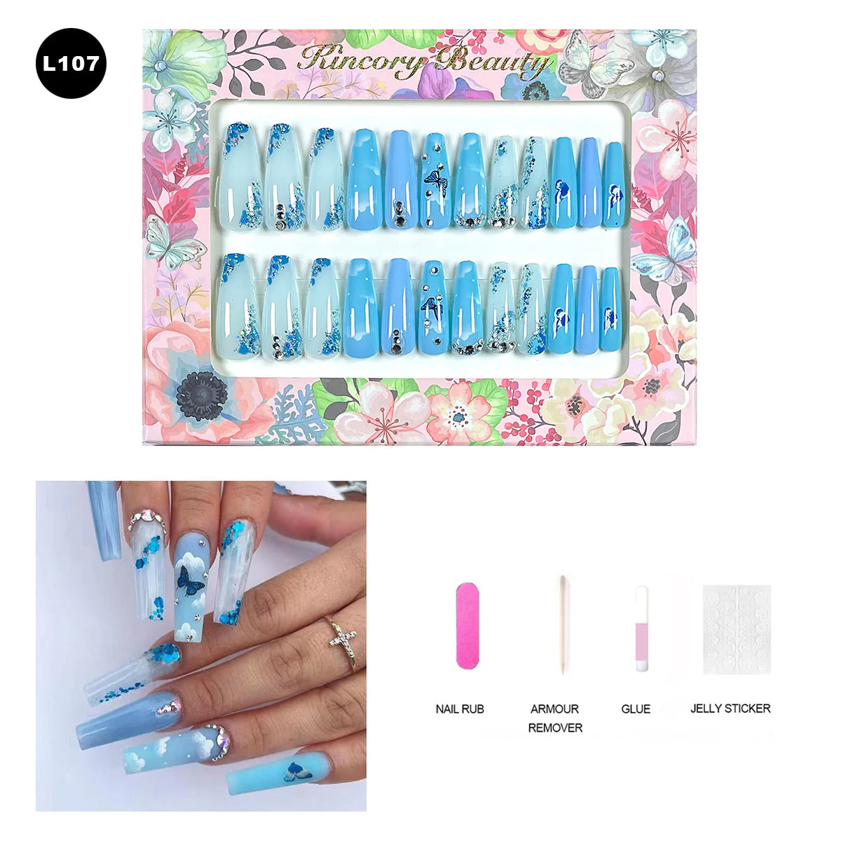 【BUY 3 Get 1 More Free】【 L101 - L150】 Machine Press on Nails 24Pcs False Nails