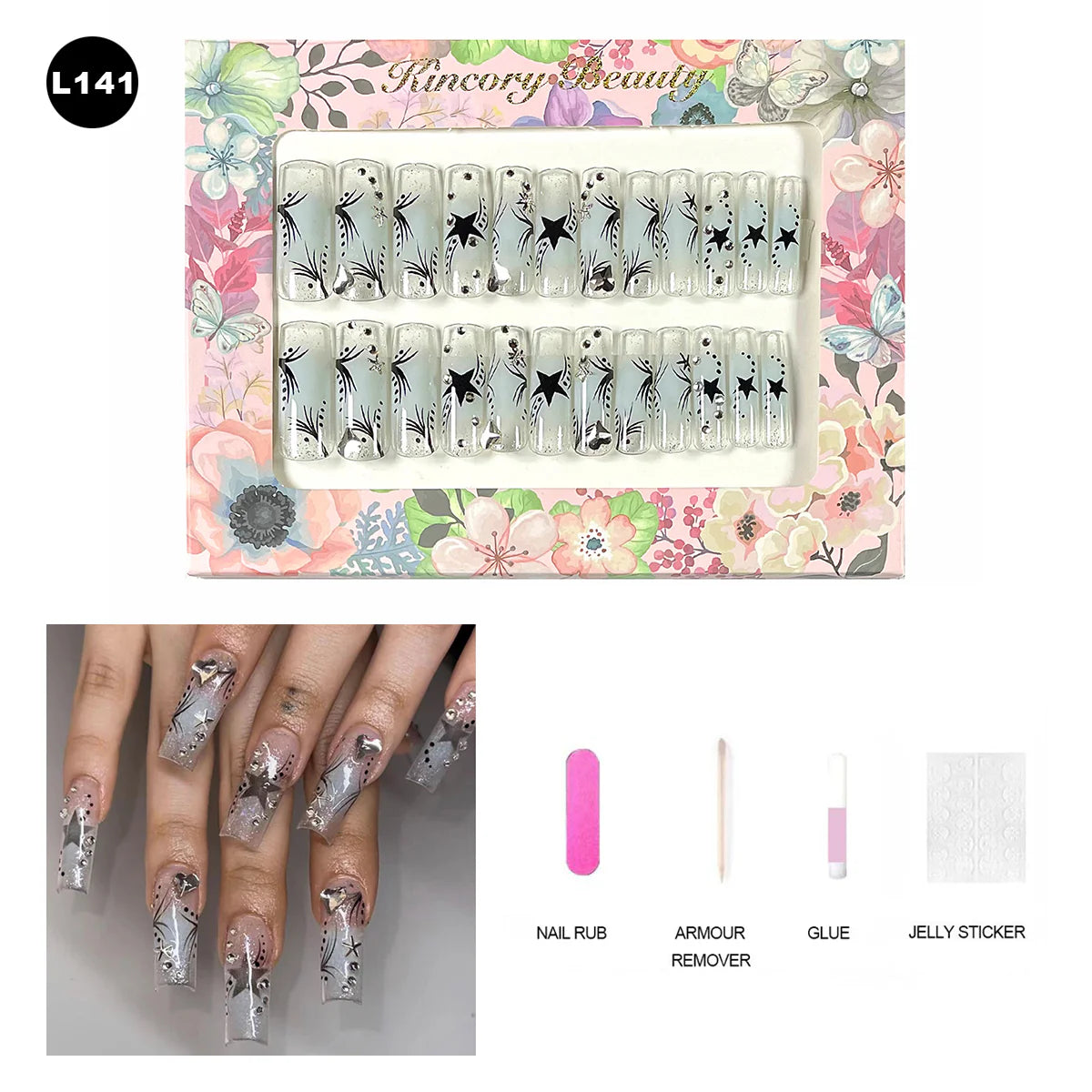 【BUY 3 Get 1 More Free】【 L101 - L150】 Machine Press on Nails 24Pcs False Nails