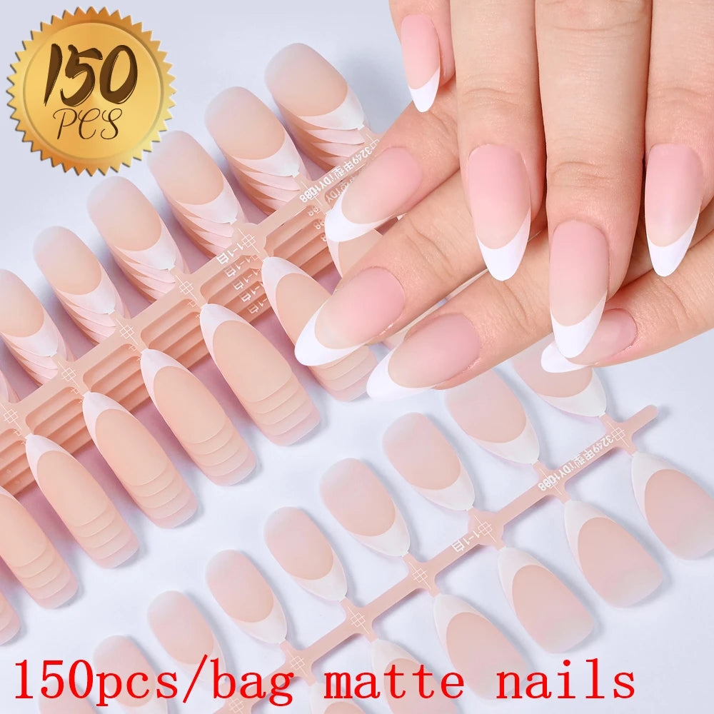 120pcs French White Pink Fake Nail Short Square Ballet Simple False Nails Press On Wearable Full Cover Acrylic Reusable Nail Tip