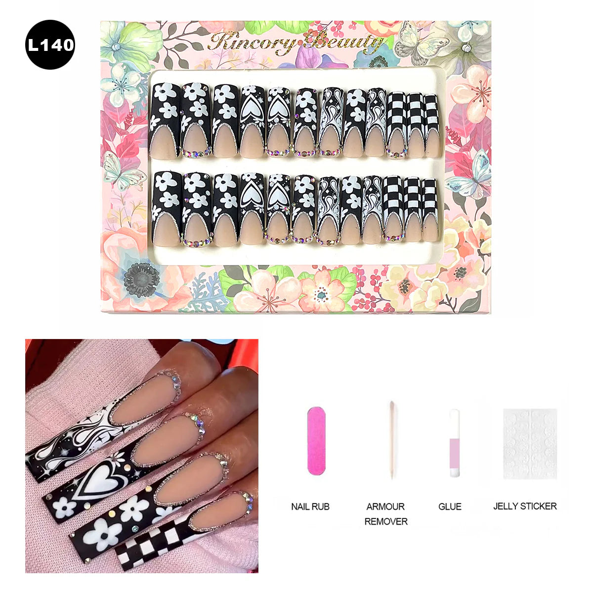 【BUY 3 Get 1 More Free】【 L101 - L150】 Machine Press on Nails 24Pcs False Nails